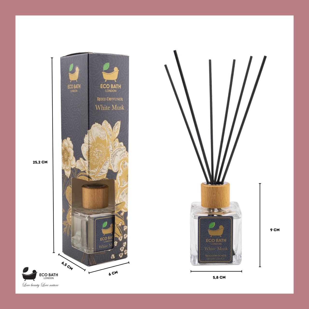 Eco Bath London White Musk Room Diffuser - Fresh and Sweet Fruits Scented Room Diffuser - Lemon, Mandarin, Green Pear and Bergamot - 100ml (3.38 fl.oz) - Eco Bath London