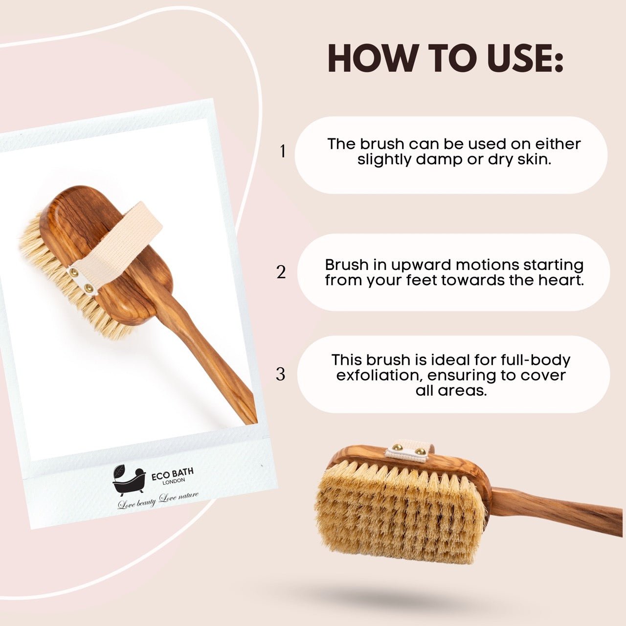 Eco Bath Luxury Natural Sisal Olive Wood Body Brush - Eco Bath London