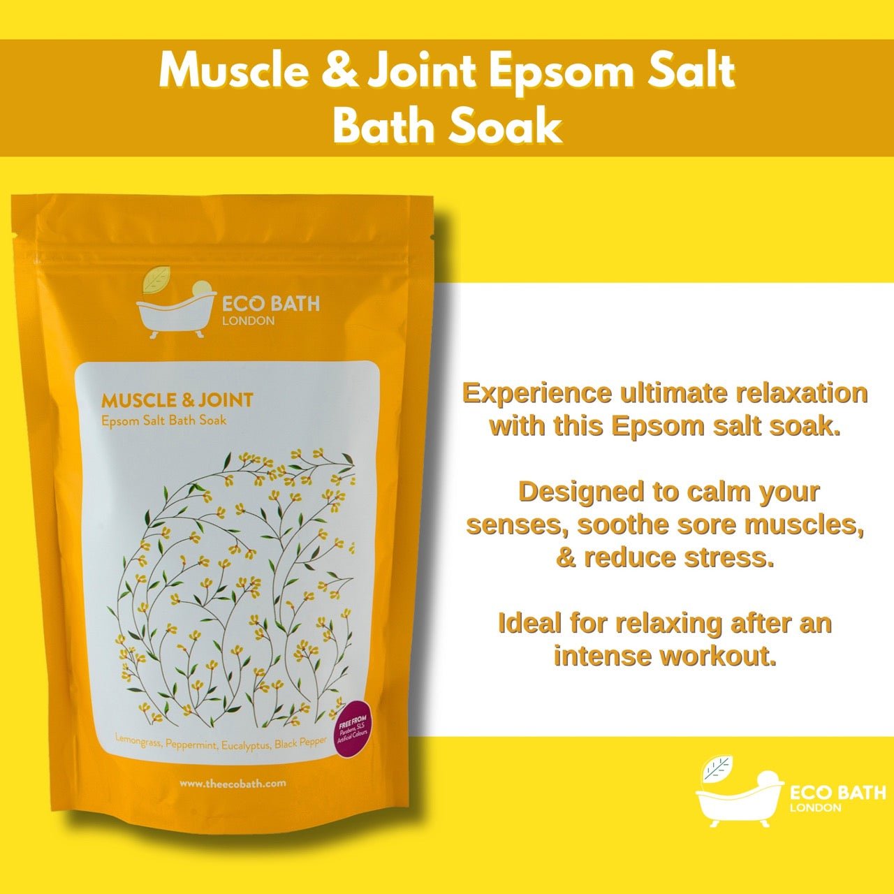 Eco Bath Muscle and Joint Epsom Salt Bath Soak - Pouch | 500g & 1000g - Eco Bath London