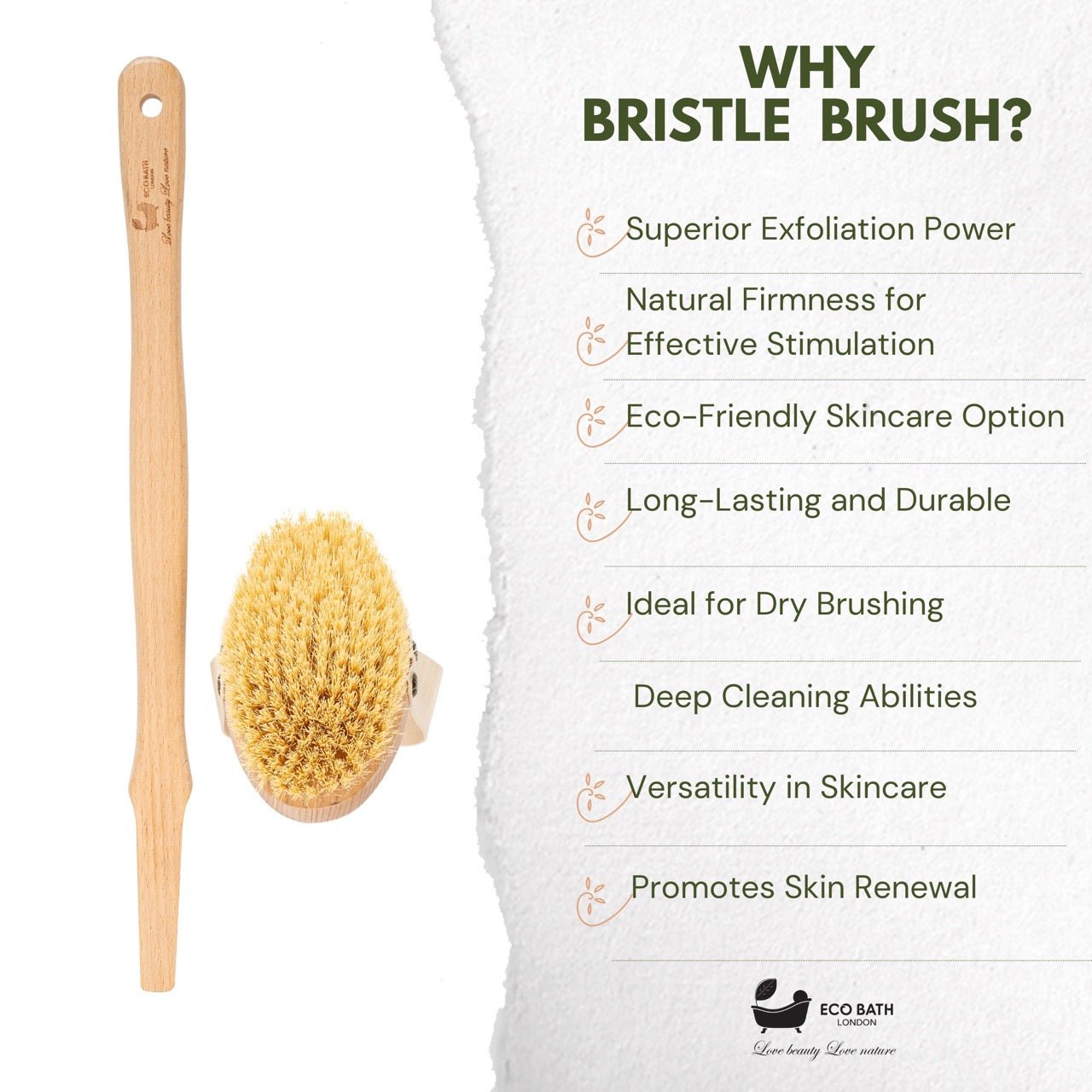Eco Bath Natural Bristle Body Brush Detachable with Soft Bristles - Eco Bath London