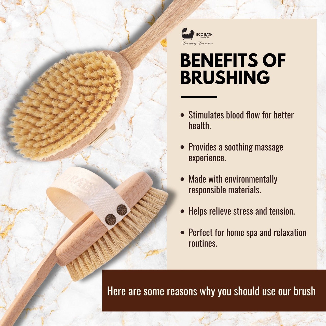 Eco Bath Natural Bristle Body Brush Detachable with Soft Bristles - Eco Bath London
