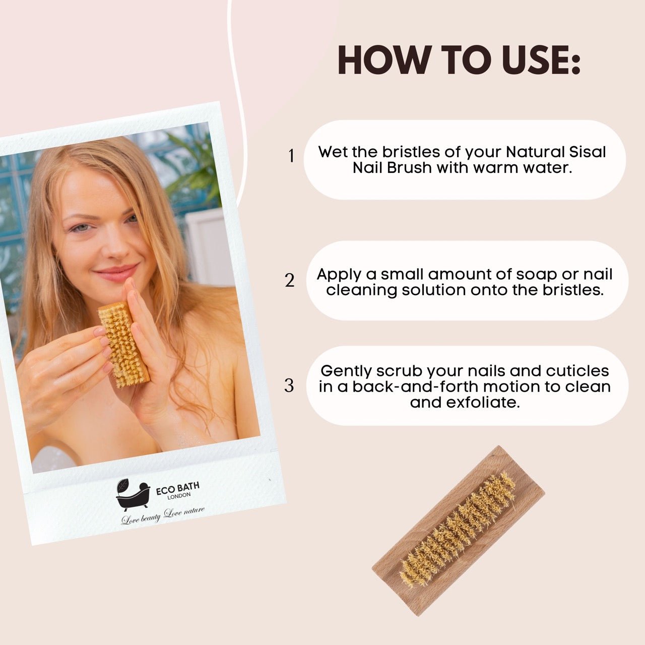 Eco Bath Natural Sisal Beech Wood Nail Brush - Eco Bath London
