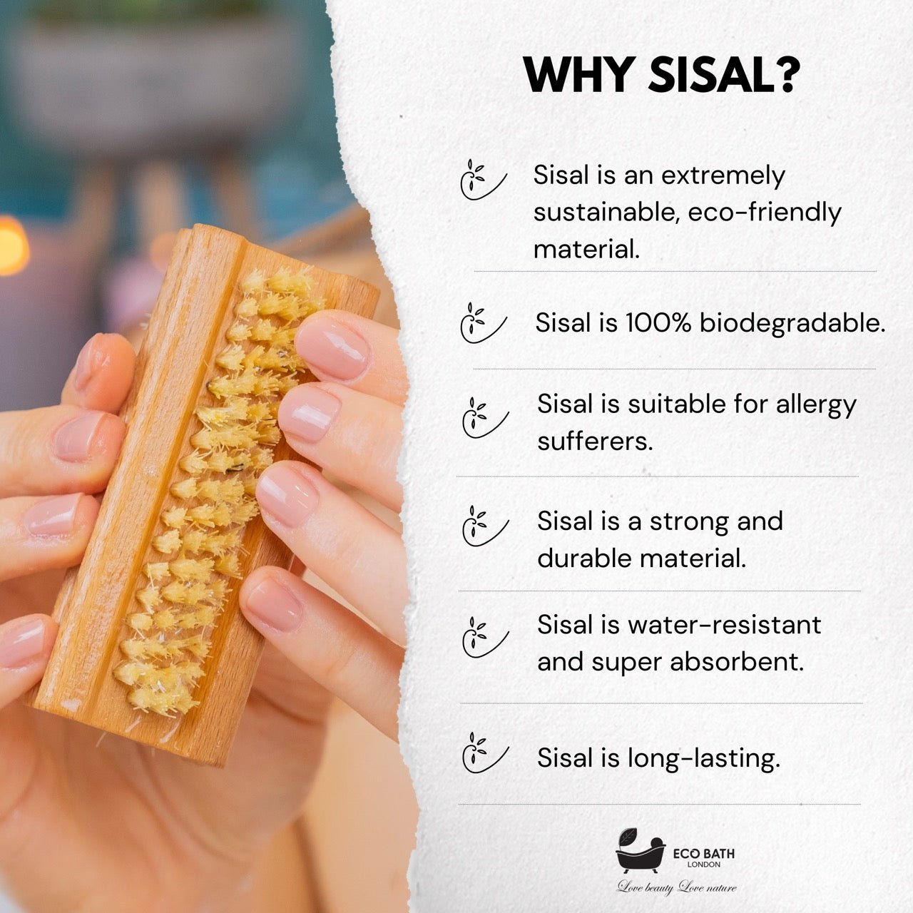 Eco Bath Natural Sisal Beech Wood Nail Brush - Eco Bath London