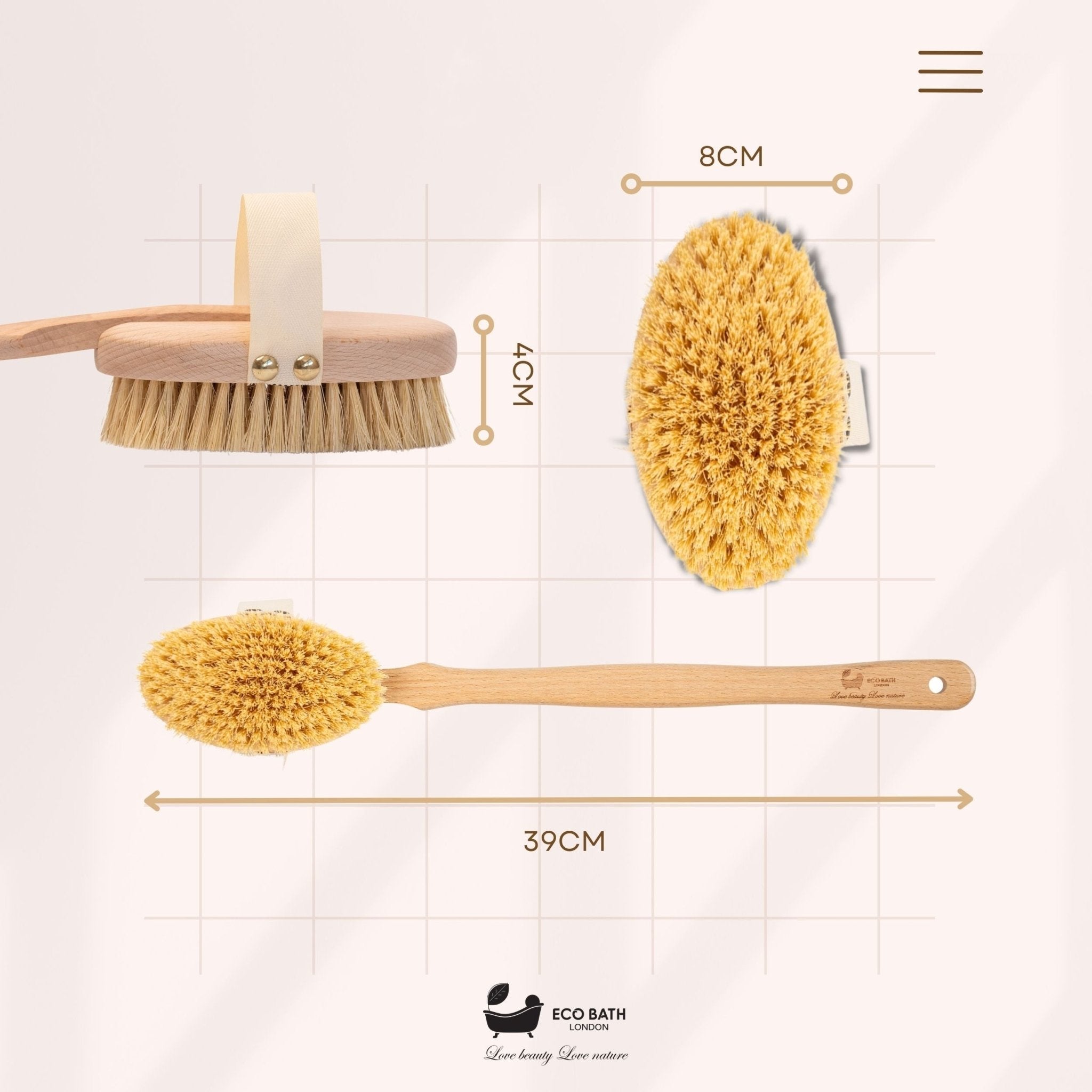 Eco Bath Natural Sisal Body Brush Detachable with Hard Sisal - Eco Bath London