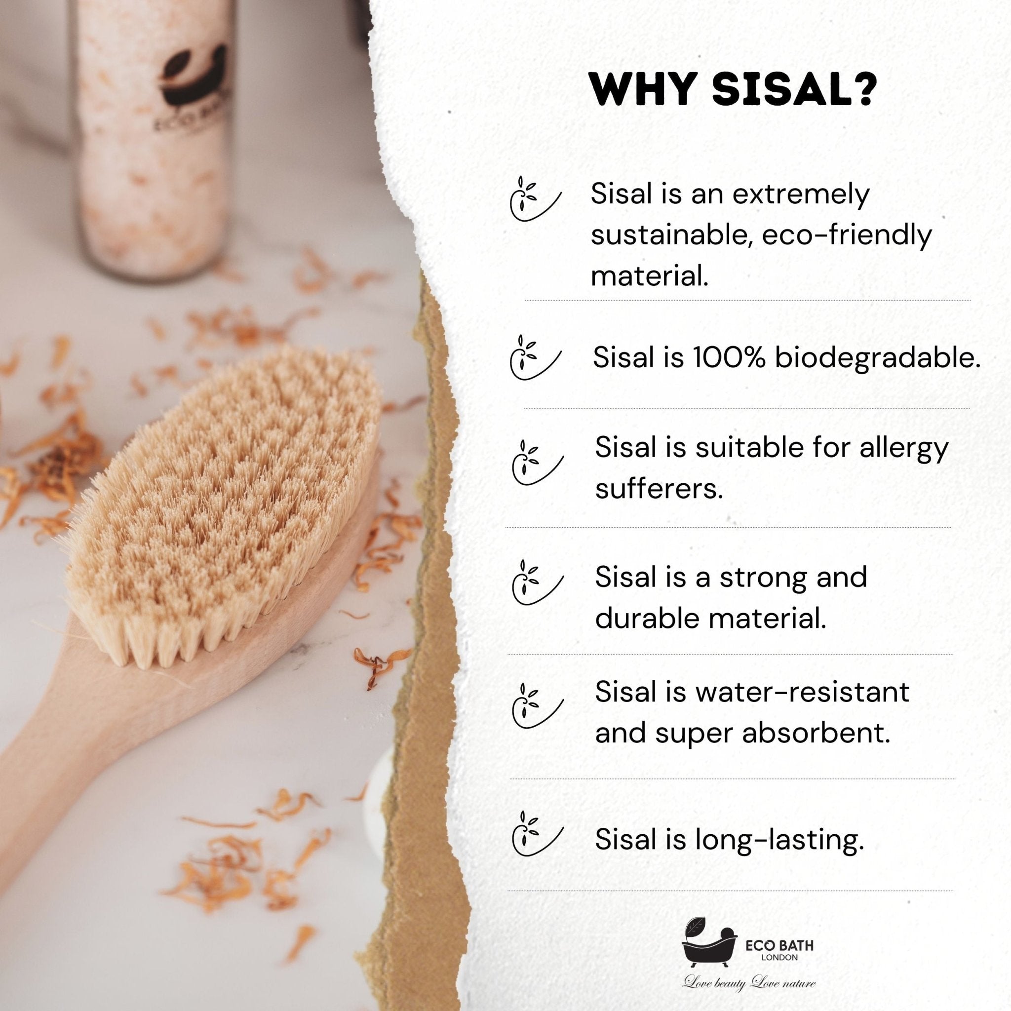 Eco Bath Natural Sisal Body Brush Detachable with Hard Sisal - Eco Bath London