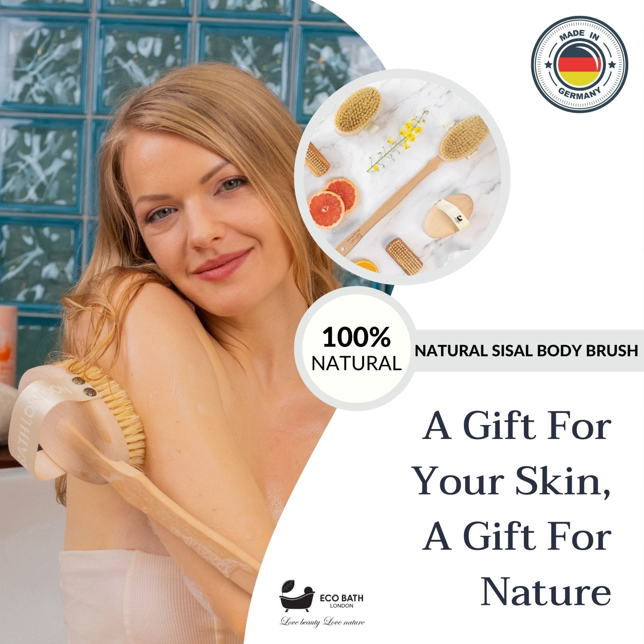 Eco Bath Natural Sisal Body Brush Detachable with Hard Sisal - Eco Bath London