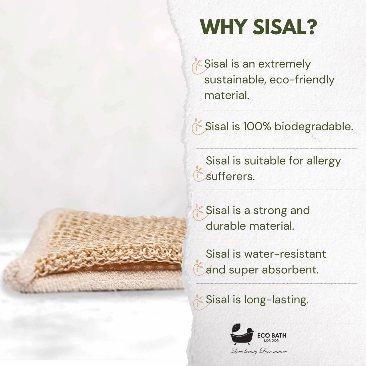 Eco Bath Natural Sisal & Cotton Back Strap - Eco Bath London