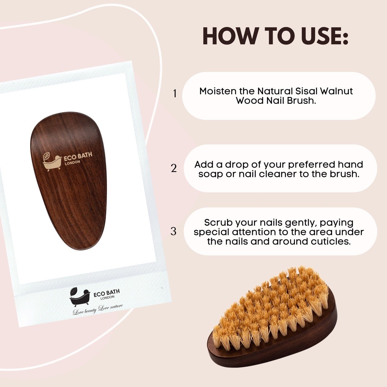 Eco Bath Natural Sisal Walnut Wood Nail Brush - Eco Bath London