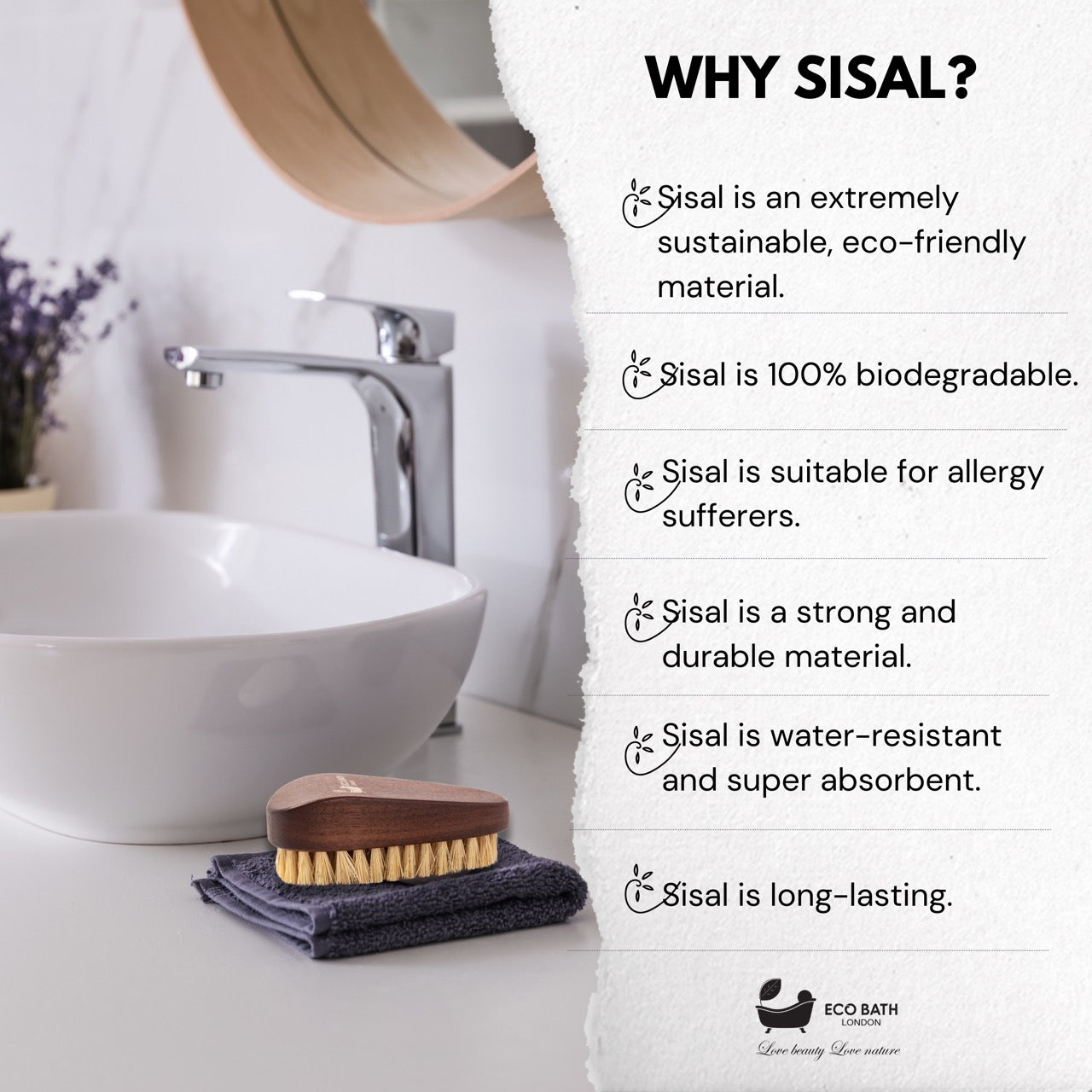 Eco Bath Natural Sisal Walnut Wood Nail Brush - Eco Bath London