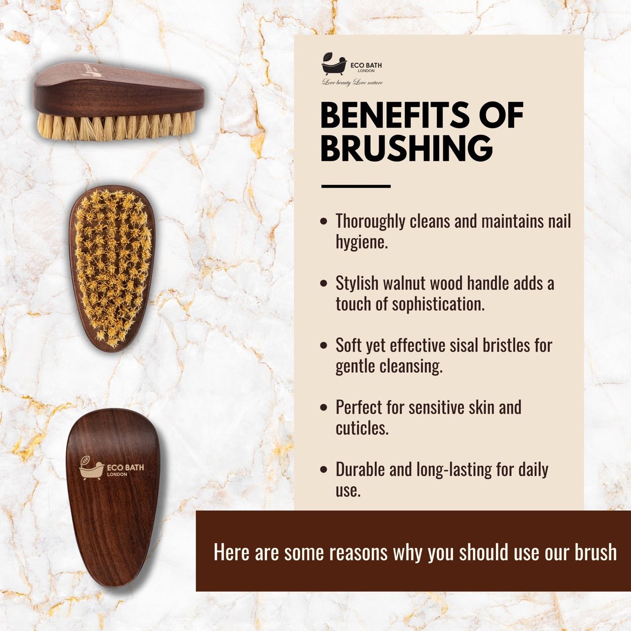 Eco Bath Natural Sisal Walnut Wood Nail Brush - Eco Bath London