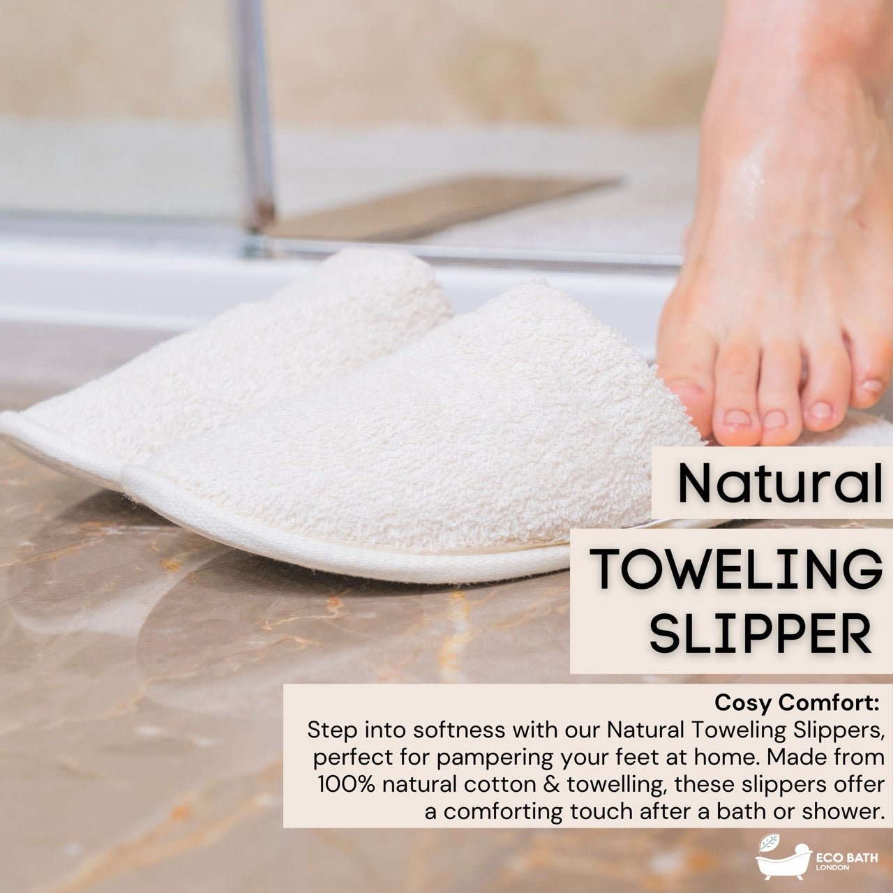 Eco Bath Natural Towelling Slippers - Naturally Hypoallergenic - Eco Bath London