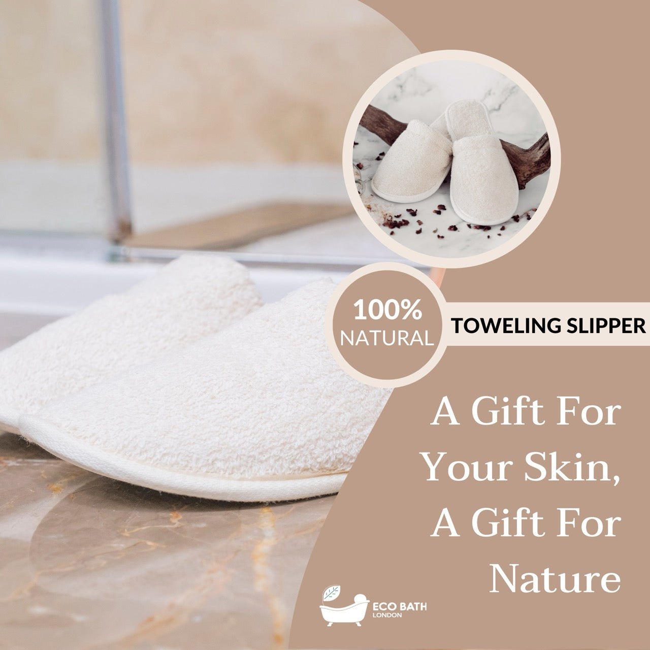 Eco Bath Natural Towelling Slippers - Naturally Hypoallergenic - Eco Bath London