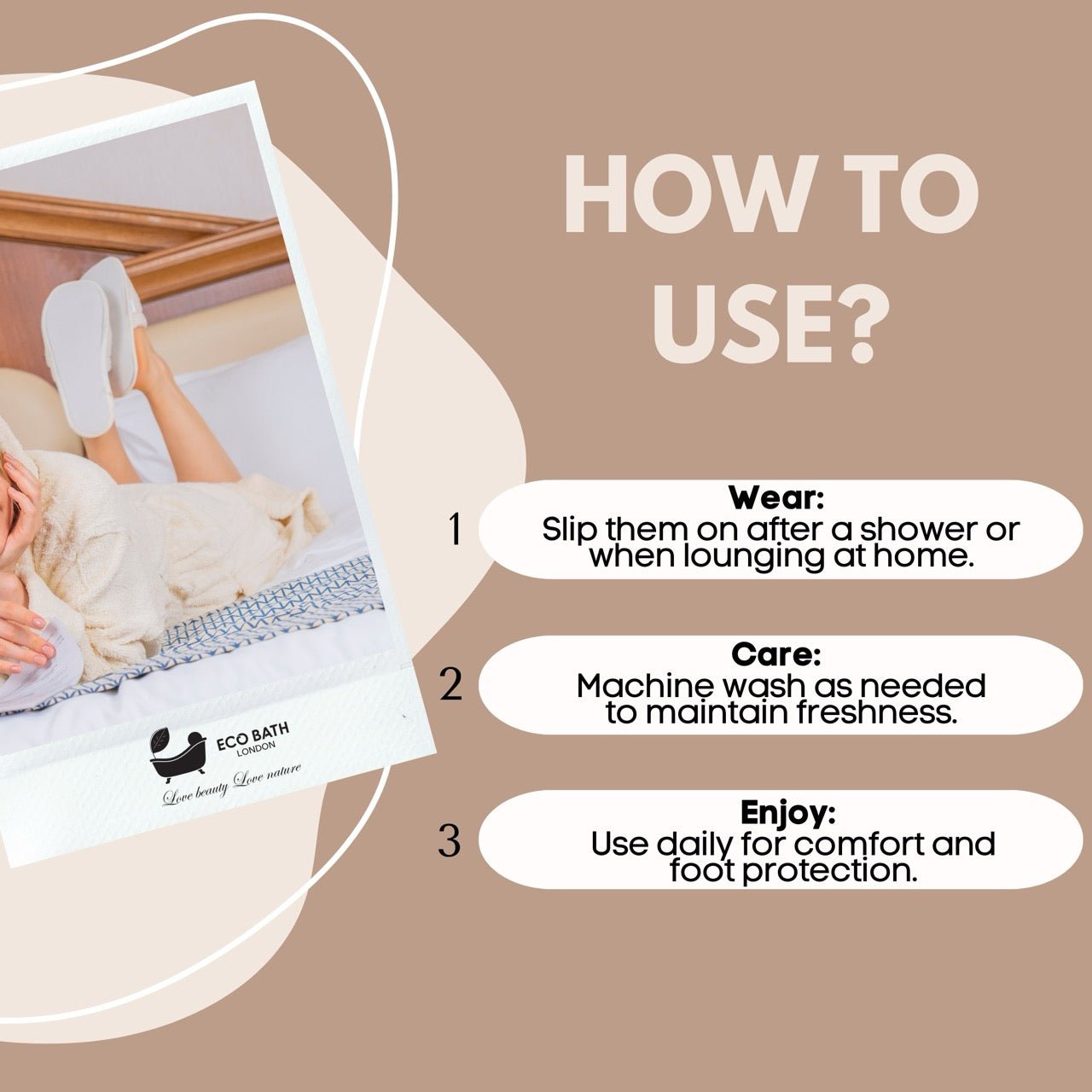 Eco Bath Natural Towelling Slippers - Naturally Hypoallergenic - Eco Bath London