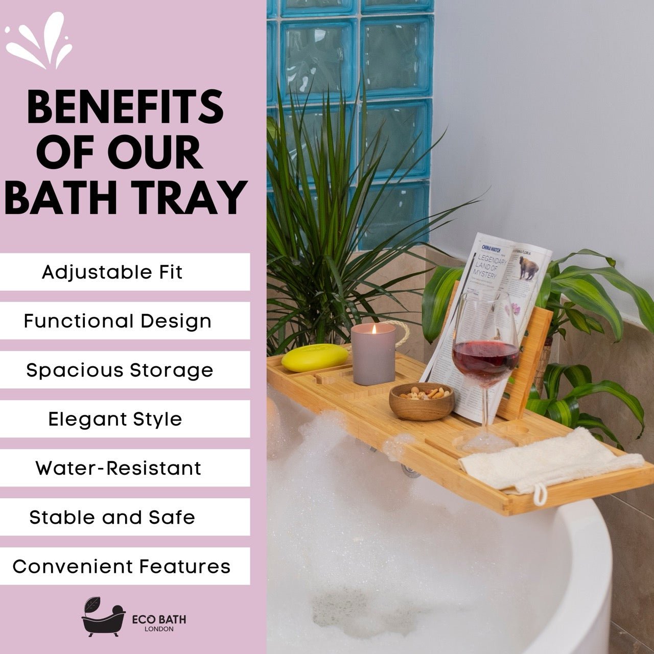 Luxury Eco - Friendly Bamboo Bath Tray - Eco Bath London