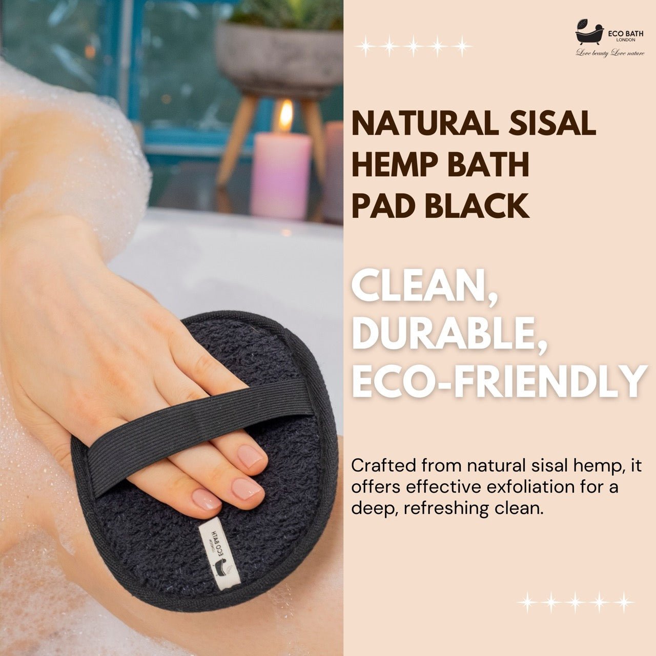 Natural Sisal Hemp Bath Pad Black - Eco Bath London