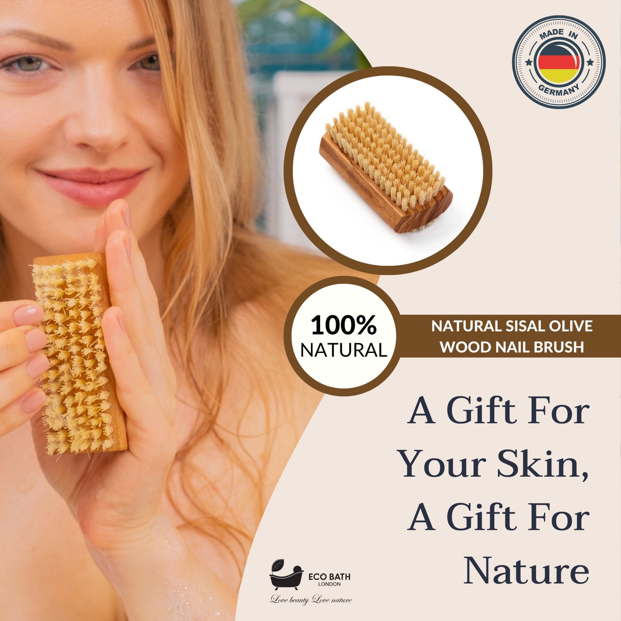 Natural Sisal Olive Wood Nail Brush - Eco Bath London