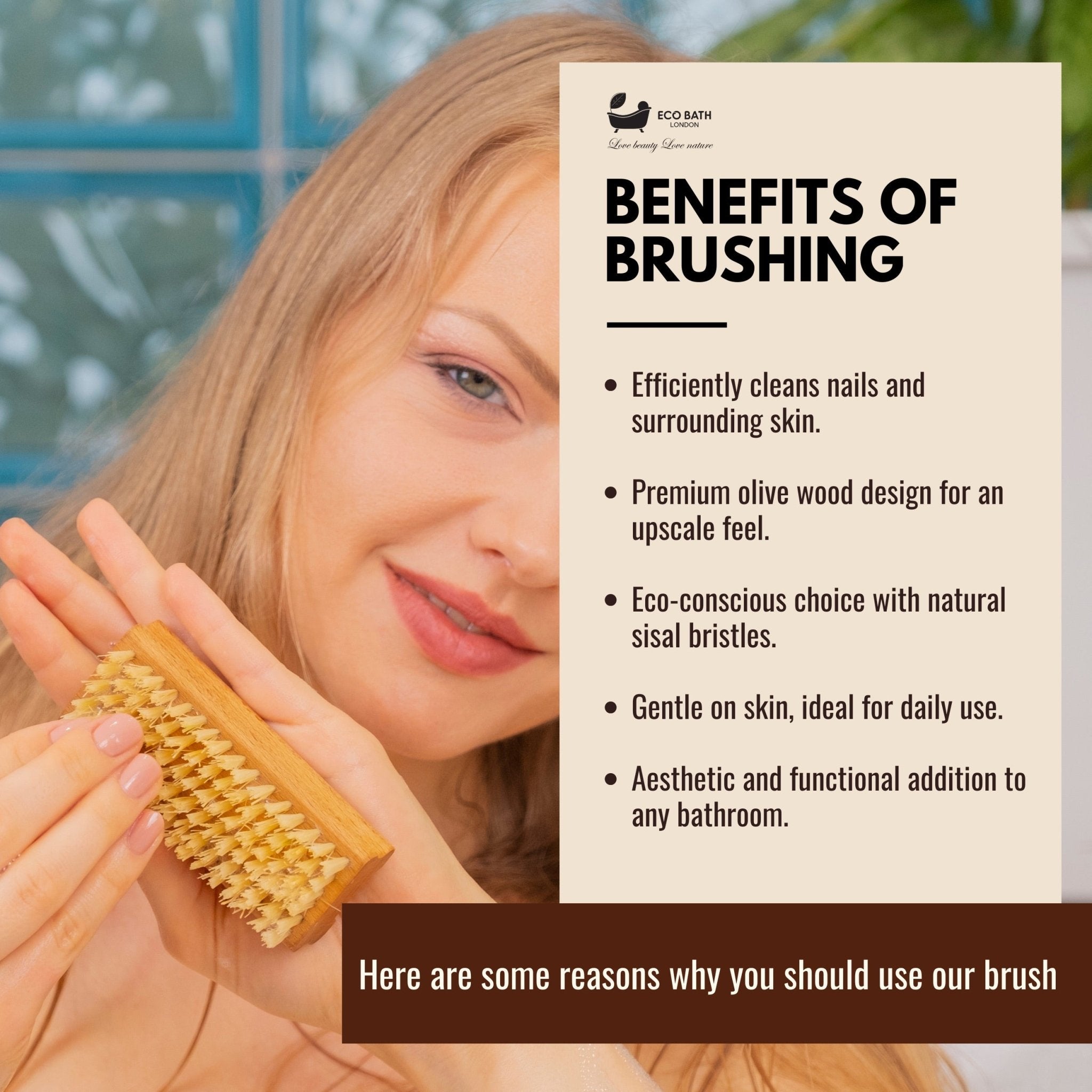 Natural Sisal Olive Wood Nail Brush - Eco Bath London