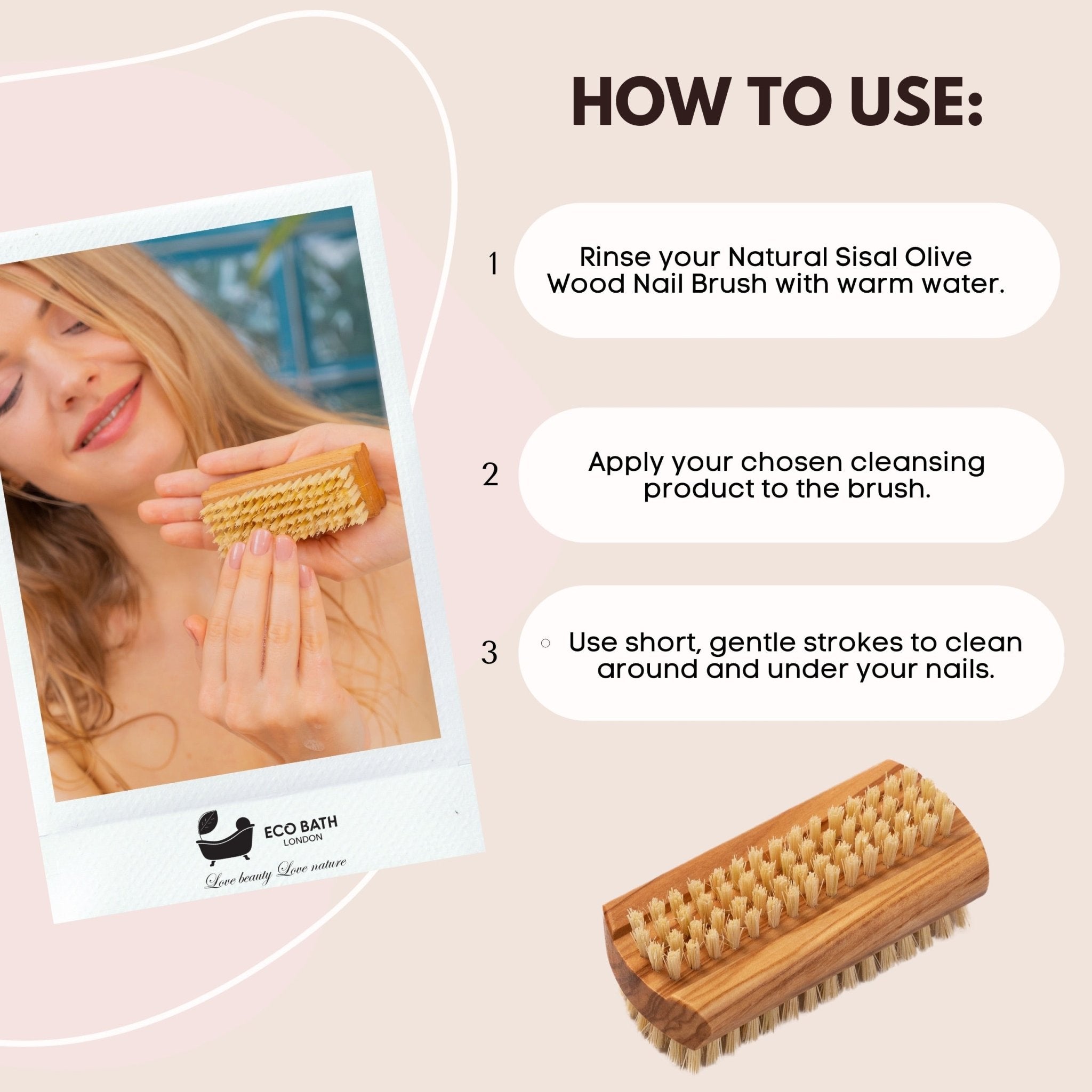 Natural Sisal Olive Wood Nail Brush - Eco Bath London