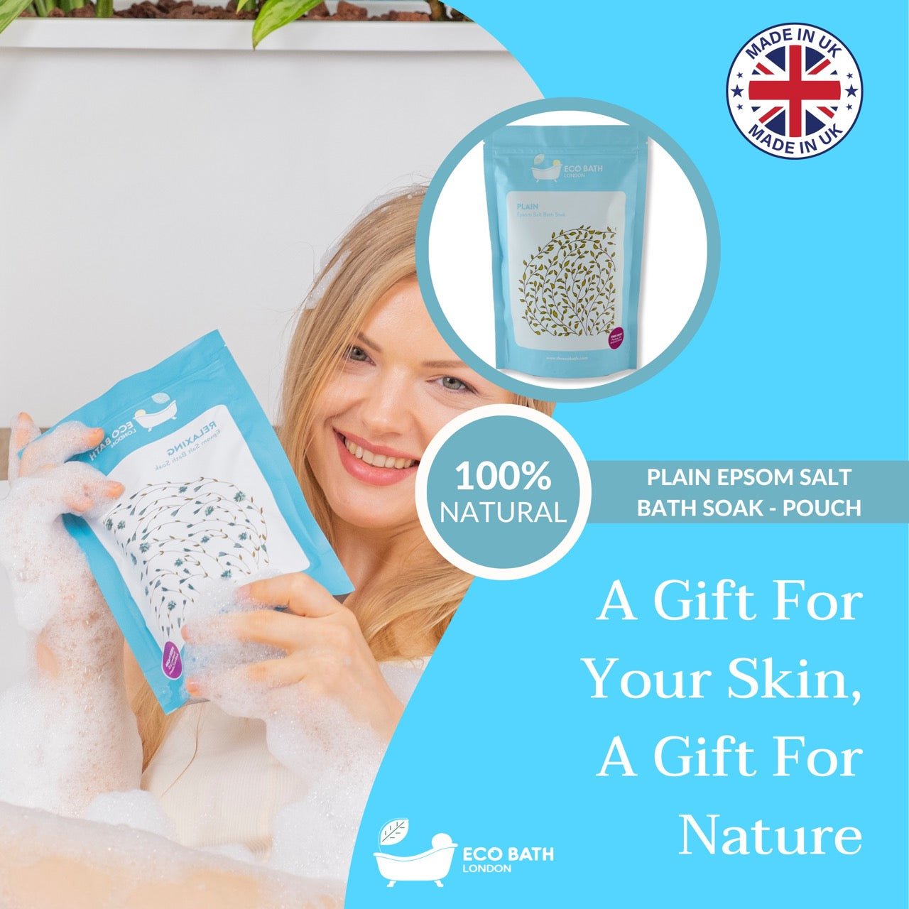 Plain Epsom Salt Bath Soak - Pouch | 500g & 1000g - Eco Bath London
